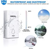 OMERIL Deurbel, draadloze deurbel, zonder batterij, waterdicht, met 5-traps volume (0 dB - 115 dB), 52 melodieën, deurbel draadloos, bereik 500 voet, 5 led-lichtsignaal