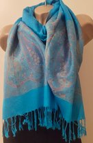 Dames lange sjaal met print lichtblauw 172cm/72cm