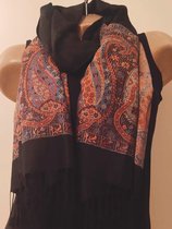 Dames lange sjaal met print zwart 172cm/72cm