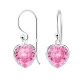 Joy|S - Zilveren hart oorbellen - 8 mm zirkonia roze oorhangers