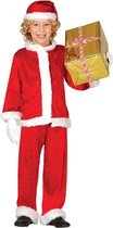 Budget pluche Kerstman verkleed kostuum voor kinderen 3-delig - Kerstmannen pak met jas broek en muts 7-9 jaar (122-134)