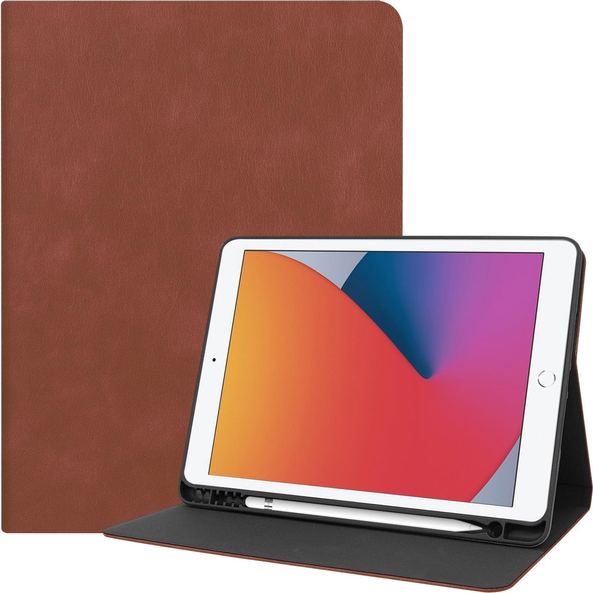 Hoesje - Geschikt voor Apple iPad 7/8 (2019/2020) - 10.2 inch - 7e/8e Generatie - Luxe Bookcase - Hard Cover Case Hoes - Met Uitsparing Geschikt voor Apple Pencil - Hardcover Book - Tablethoes - Bruin