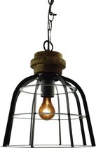 Orange85 Industriële Hanglamp - Metaalframe - Zwart - ⌀26 cm - Hout