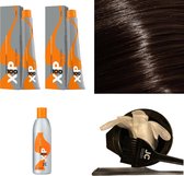 XP100 haarverfpakket kleur 4.20  Middenbruin & Violet & Natuur (2x 100ML) met 3% waterstof ( 1x 250ML) incl verfbakje, kwast, maatbeker, puntkam en handschoenen