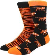 Sokken heren zwart / oranje - print tijger - 1 paar met verschillende print 40-46