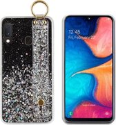 BackCover met handige Strap en Ring - Telefoonhoesje - Hoesje voor Samsung A20E - Zwart met glitter