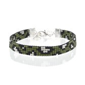 Mint15 Geweven armband met luipaardprint - Army Green - Zilver