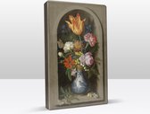 bloemen in een wan-li vaas met verguldsel - Ambrosius bosschaert the elder - 19,5 x 30 cm - Niet van echt te onderscheiden schilderijtje op hout - Mooier dan een print op canvas -