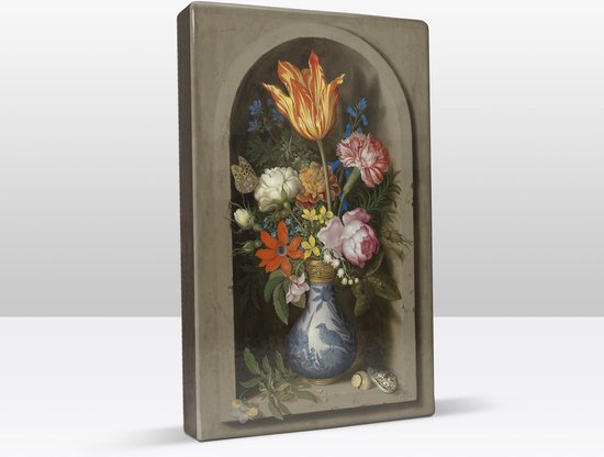 Fleurs dans un vase baguette-li avec dorure - Ambrosius bosschaert l'ancien - Tableau que vous pouvez accrocher et placer - 19,5 cm x 30 - Laqueprint sur bois