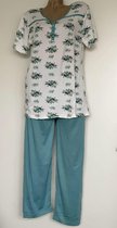 Dames pyjamaset korte mouwen met lange broek bloemenprint L wit/groen