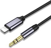SVH Company Lightning naar Headphone 3.5mm Jack Audio Aux Kabel – iPhone Auto Kabel - 1.5 Meter Geweven Kabel – Verguld – Zwart/Antraciet