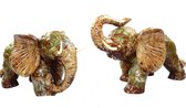 Decoratief Beeld - Set Keramische Olifanten - Keramiek - Groen En Bruin - 36 X 16 Cm
