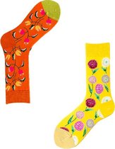 Dames Sokken & Heren Sokken 43 46 | 2 Paar Leuke Sokken | Oranje Paradijsvogel Sokken en Gele Bloem Sokken | Warme Sokken Unisex Maat 43-46