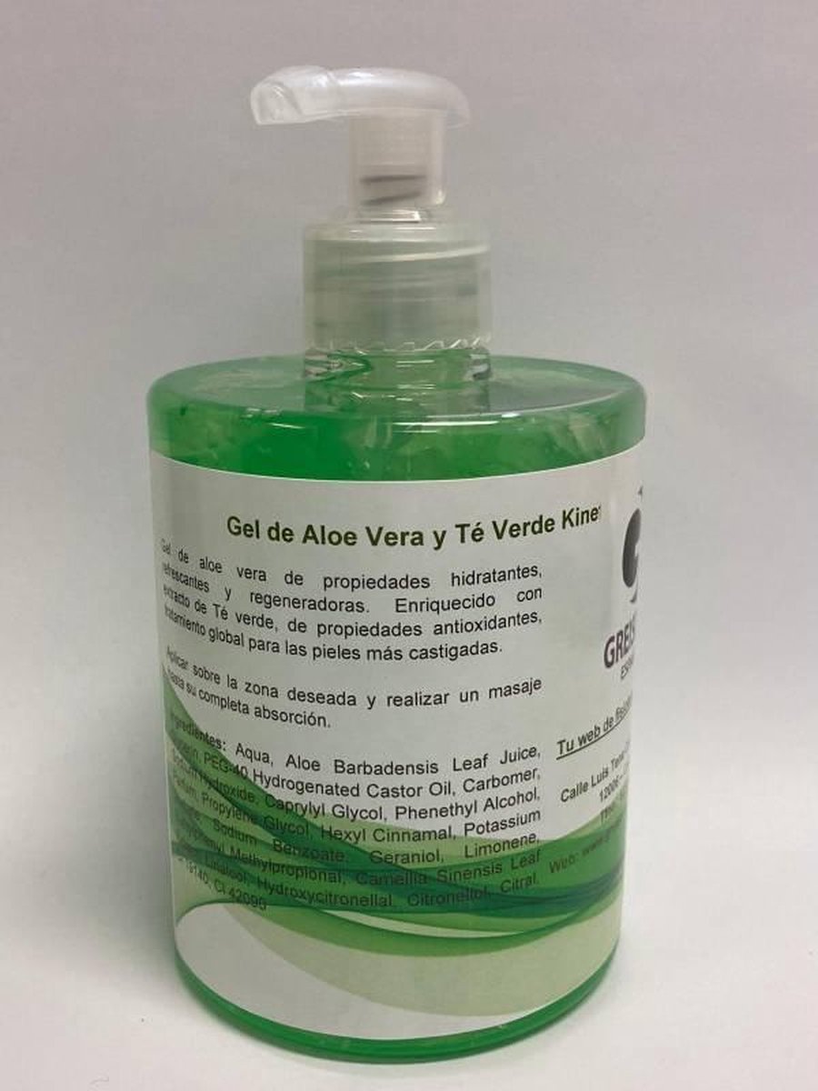 Pure Aloë Vera-gel verrijkt met groene thee 500 ml: regenererende, hydraterende en antioxiderende werking