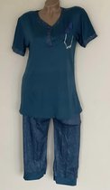Dames pyjamaset korte mouwen met driekwart broek L 38-40 blauw