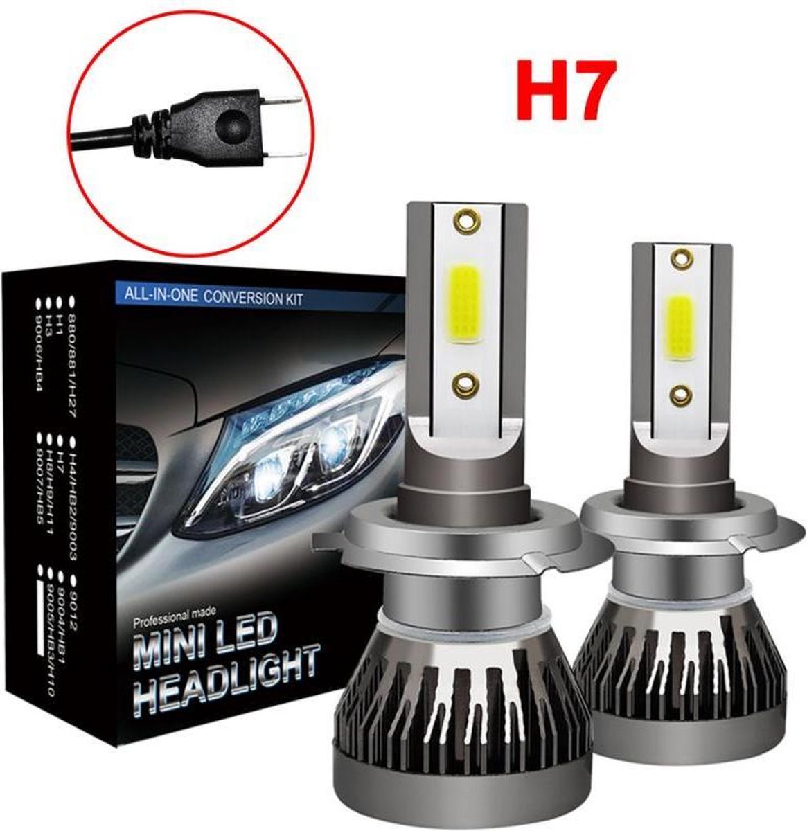 Ampoule LED H7 (lot de 2 pièces) 6000k Wit brillant 12000LM IP68 90 Watt  adapté pour, moto / voiture / scooter / feux de croisement / feux de route  /