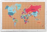 Kurk prikbord Wereldkaart 60 x 90 cm - Gekleurde wereldkaart met Wandmontage - Mededelingenbord voor notities, berichten, foto's, reisherinneringen - met punaises