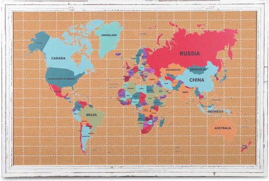 het dossier liberaal gehandicapt Kurk prikbord Wereldkaart 60 x 90 cm - Gekleurde wereldkaart met  Wandmontage -... | bol.com