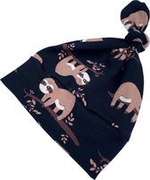tinymoon Meisjes Muts – newborn – Model muts knoop – Lazy Luiaard – Zwart – Maat 50/56