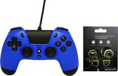 Gioteck PS4 Wired Controller 3.5mm Jack Plug Blauw Bundel met thumbgrips (Groen Camouflage) joystick bescherming