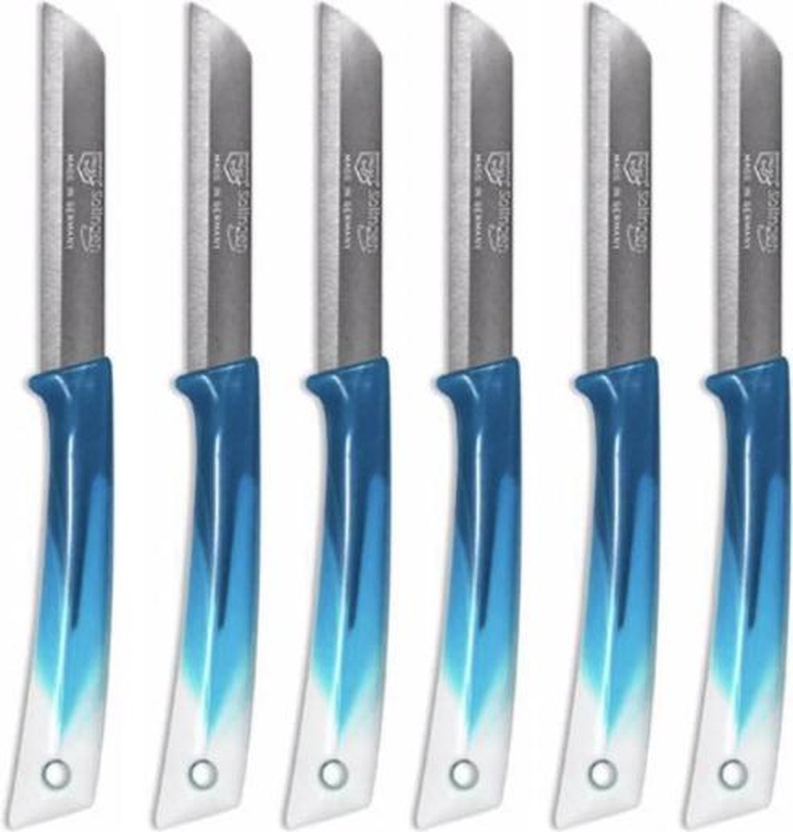 Solingen schilmes met kartel vlijmscherpe Messen set 6-delig van roesvrij staal(Turquoise-Wit) Made in Germany