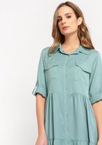 LOLALIZA Overhemd jurk met plisse en knopen - Licht Groen - Maat 44