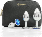 Banoch | Buttplug set aurora | metalen buttplug | Zilver | Diamant Blauw