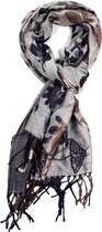 Dames sjaal / pashmina met bloemen motief | Grijs | mode accessoire | geschenk voor haar