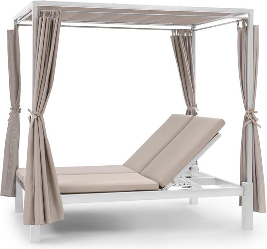 Blumfeldt Eremitage Double ligbed voor de tuin - Zonnebed met dak voor 2 personen - Stalen frame - Inclusief gordijnen - Creme