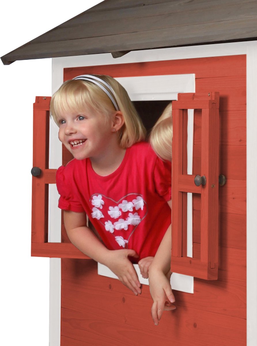 AXI Beach Lodge XL Speelhuis in Rood - Met Verdieping en Grijze Glijbaan - Speelhuisje voor de tuin / buiten - FSC hout - Speeltoestel voor kinderen — afbeelding 7