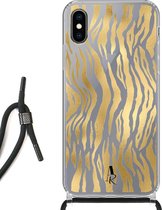 iPhone Xs hoesje met koord - Tijgerprint Goud