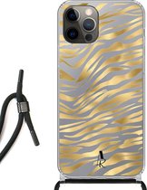 iPhone 12 Pro hoesje met koord - Zebraprint Goud