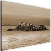 Schilderij Bergtoppen boven de wolken, 2 maten, bruin, Premium print