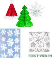 Kerst decoratie set, Honeycombs, raamstickers wit en servetten| kerstversiering | kerstdecoratie