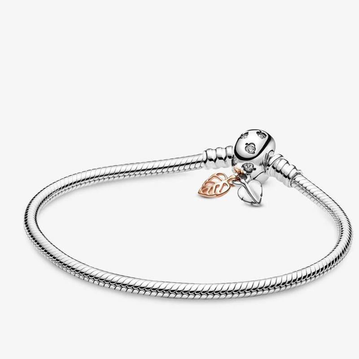 Fler® | Armband Zilver / Zilveren armband | geschikt voor alle populaire bedelcollecties | Bedelarmband / Vlinder sluiting / Elegante dames armband / bladeren hangertjes / Maat 19