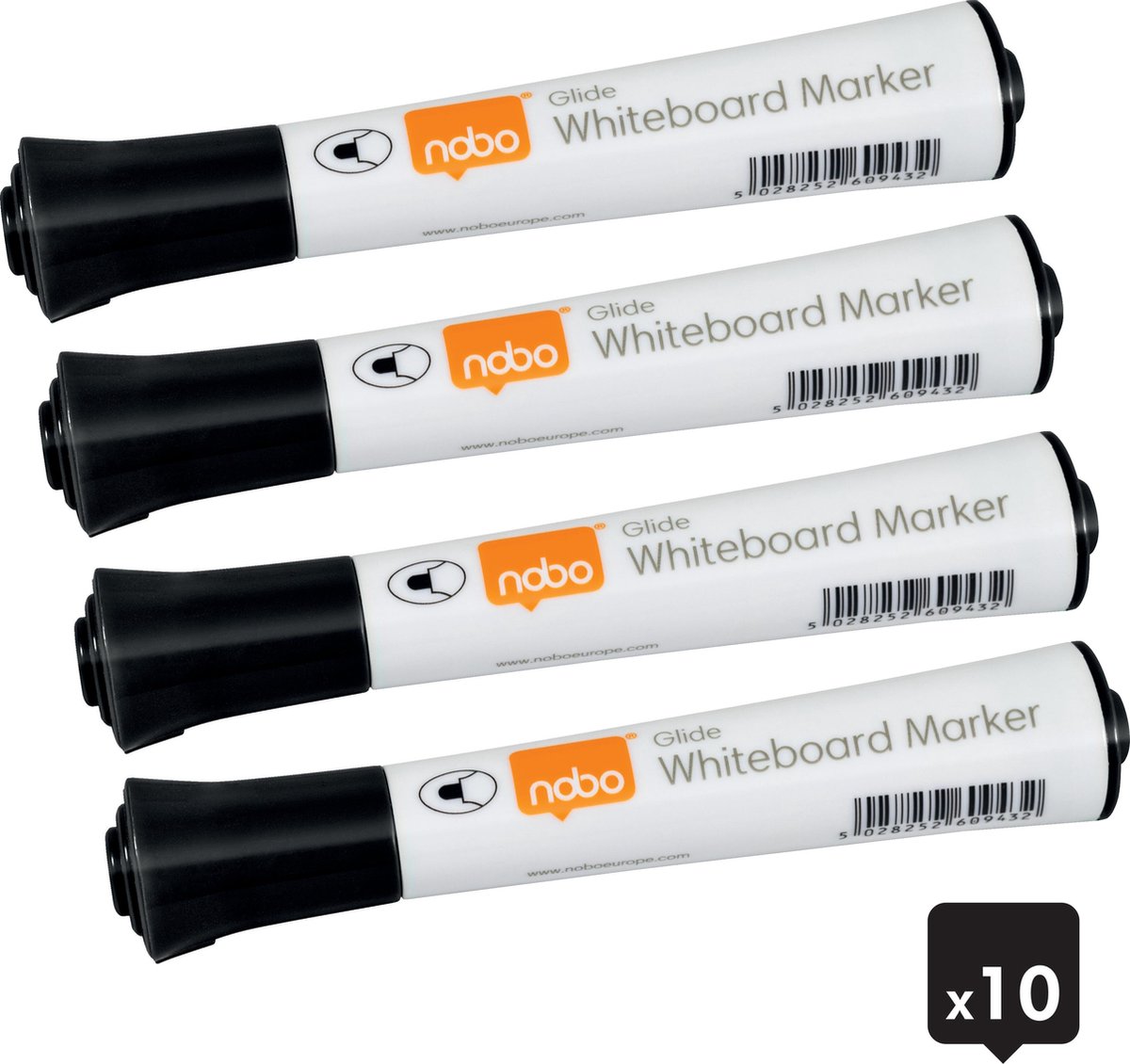 Nobo Glide Whiteboard Markers Met Ronde Punt - Pak Van 10 Stuks - Zwart