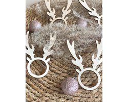 KERSTVERSIERING / CHRISTMAS DECORATION - TAFELACCESSOIRES / TABLE ACCESSORIES - SERVETRINGEN RENDIER / NAPKIN RINGS REINDEER (4 STUKS) - 10 x 7,5 - LICHT HOUT / NATURAL WOOD - Diner accessoires - Tafel decoratie - Kerstmis