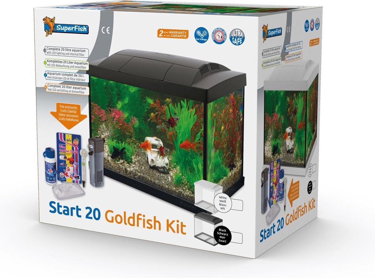 Protestant Slang Frank SuperFish Start 20 GoldFish Kit - Aquarium LED - Zwart - 36 x 23 x 32,1 cm  - 20 L | bol.com