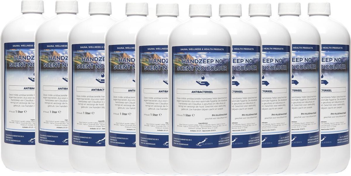 Goedkoopste Handzeep No Scent, No Colour 1 liter - met gratis pomp - set van 10 stuks - Voordeelverpakking