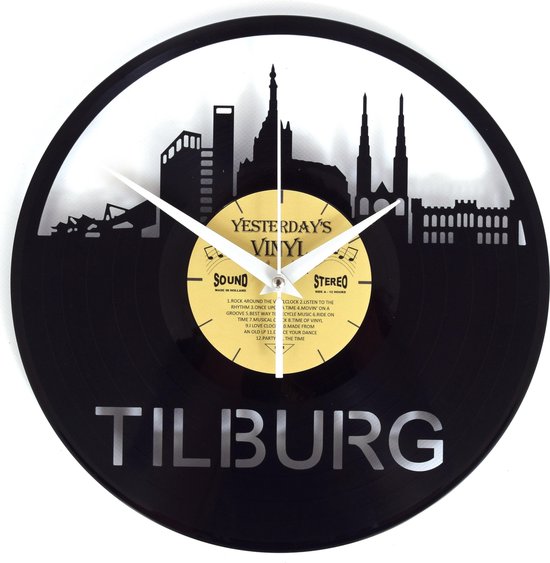 Klok gemaakt van een echte LP - Skyline Tilburg - Met Geschenkverpakking