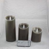 Set van drie Led Kaarsen Licht Grijs op batterijen met bewegende vlam en afstandsbediening