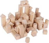 Houten bouwblokken blank / naturel + handige tas - 100 stuks - Speelgoed vanaf 1 jaar