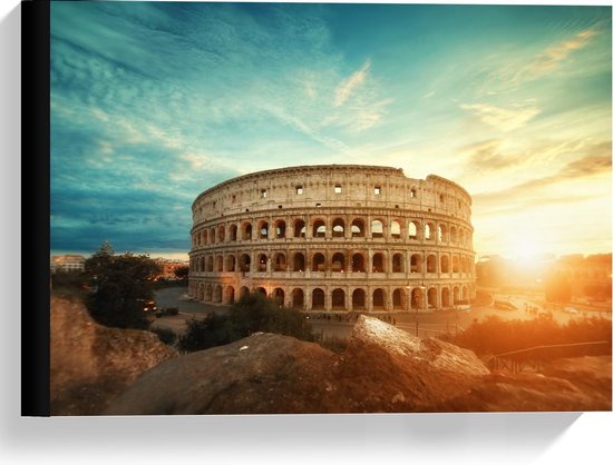 Canvas  - Colosseum in Rome bij Zonsondergang - 40x30cm Foto op Canvas Schilderij (Wanddecoratie op Canvas)