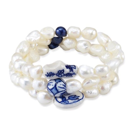 Bracelet de perles: lot de trois bracelets avec bleu de Delft