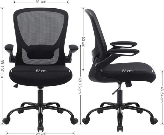 Bureaustoel - Met opklapbare armleuningen - Schuim - Zwart - 66x60x107 - Merkloos