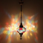 Hanglamp - Mozaïek Lamp - Oosterse Lamp - Turkse Lamp - Marokkaanse Lamp - Ø 19 cm - Hoogte 53 cm - Handgemaakt - Authentiek -Multi Kleur
