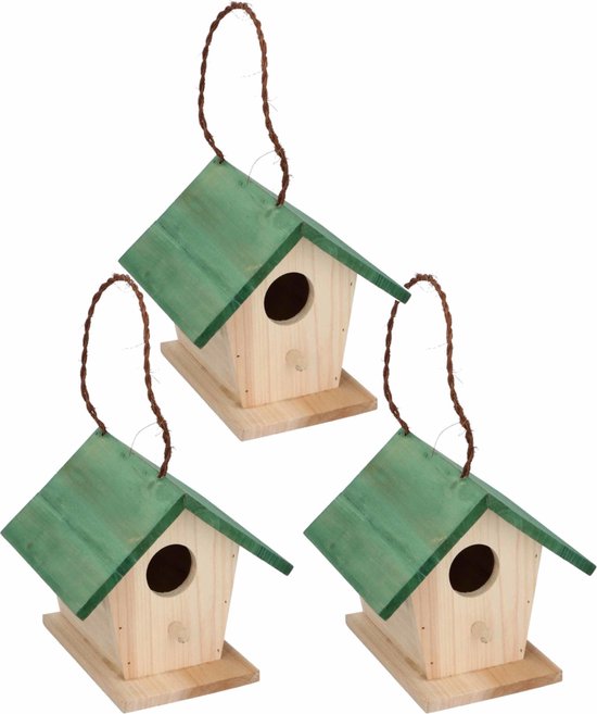 Boven hoofd en schouder radium Nautisch 4x stuks houten vogelhuisje/nestkastje met groen dak 17 cm - Vogelhuisjes...  | bol.com