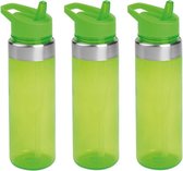 Set van 3x stuks transparant/groen drinkfles/waterfles met draaglus 650 ml  - Sportfles