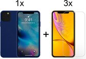 iPhone 12 pro hoesje donker blauw - Apple iPhone 12 pro hoesje siliconen case - hoesje iPhone 12 pro - iPhone 12 pro hoesjes cover hoes - 3x iPhone 12 pro screenprotector screen pr