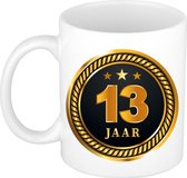 13 jaar jubileum/ verjaardag mok medaille/ embleem zwart goud - Cadeau beker verjaardag, jubileum, 13 jaar in dienst